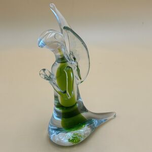 Vintage Murano Hand Blown Art Glass Praying Angel Clear Emerald Green Sommerso